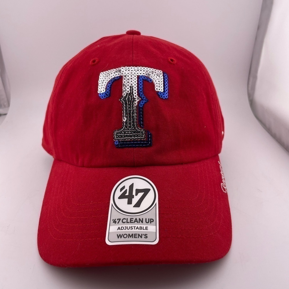 '47 Texas Rangers Clean Up Red Adjustable Strap Hat Embellished Cap​​​​​​​​​​​​